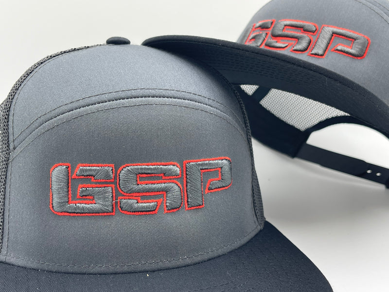 GSP 6 Panel Snapback Hat - Charcoal / Black with Red