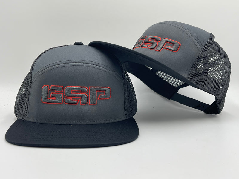 GSP 6 Panel Snapback Hat - Charcoal / Black with Red