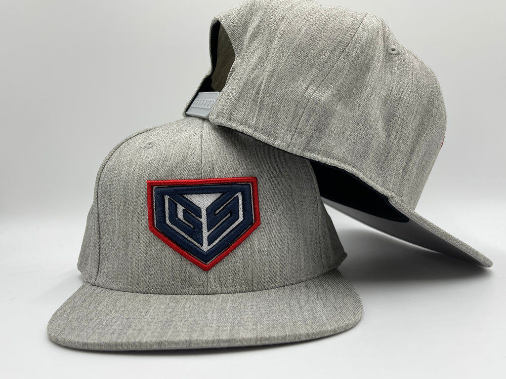 GS Sports Crest 110C Flatbill Snapback - Heather Grey with Navy Red